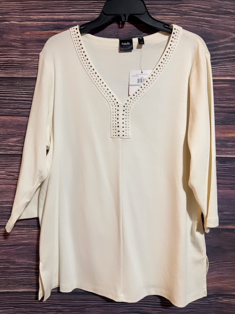 Rafaella Cream V-Neck Studded Tunic
